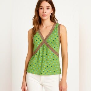 Vintage Sheer Bohemian Y2K inspired Sigrid Olsen Green Brown Top Large